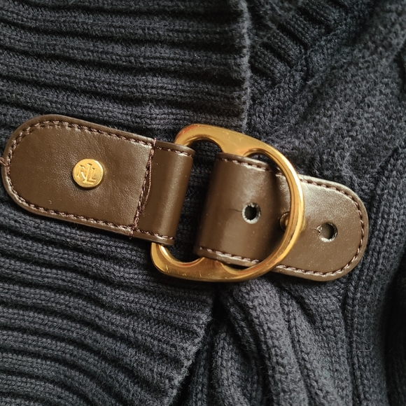 Ralph Lauren Buckle Sweater Womens Size L Cable Knit Preppy Equestrian READ FLAW - Picture 8 of 16